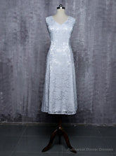 Silver Mother Of The Bride Dresses A-line V-neck Cap Sleeves